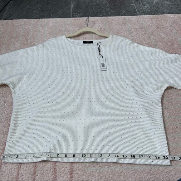 T Tahari Off White Knit Silver Rhinestone Sweater Size Large Holiday Winter Fall - Picture 8 of 14